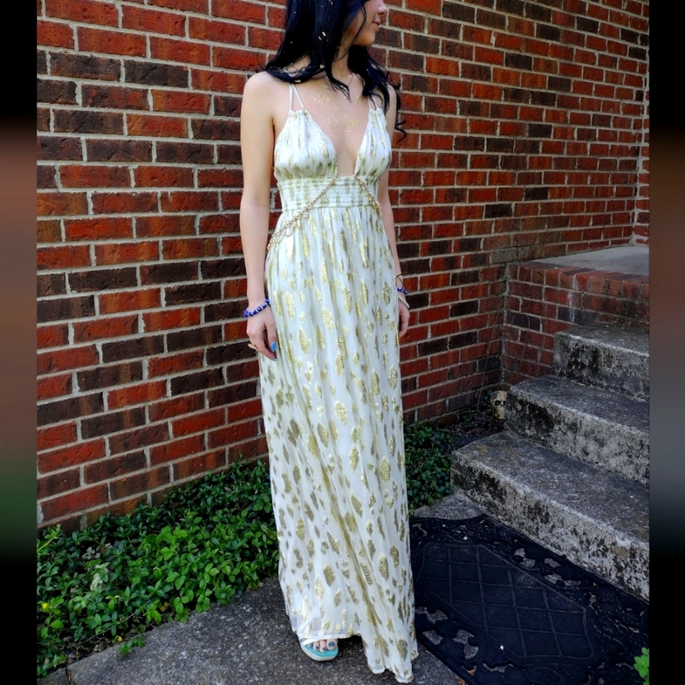 Altar'd State White And Gold Formal Dress.